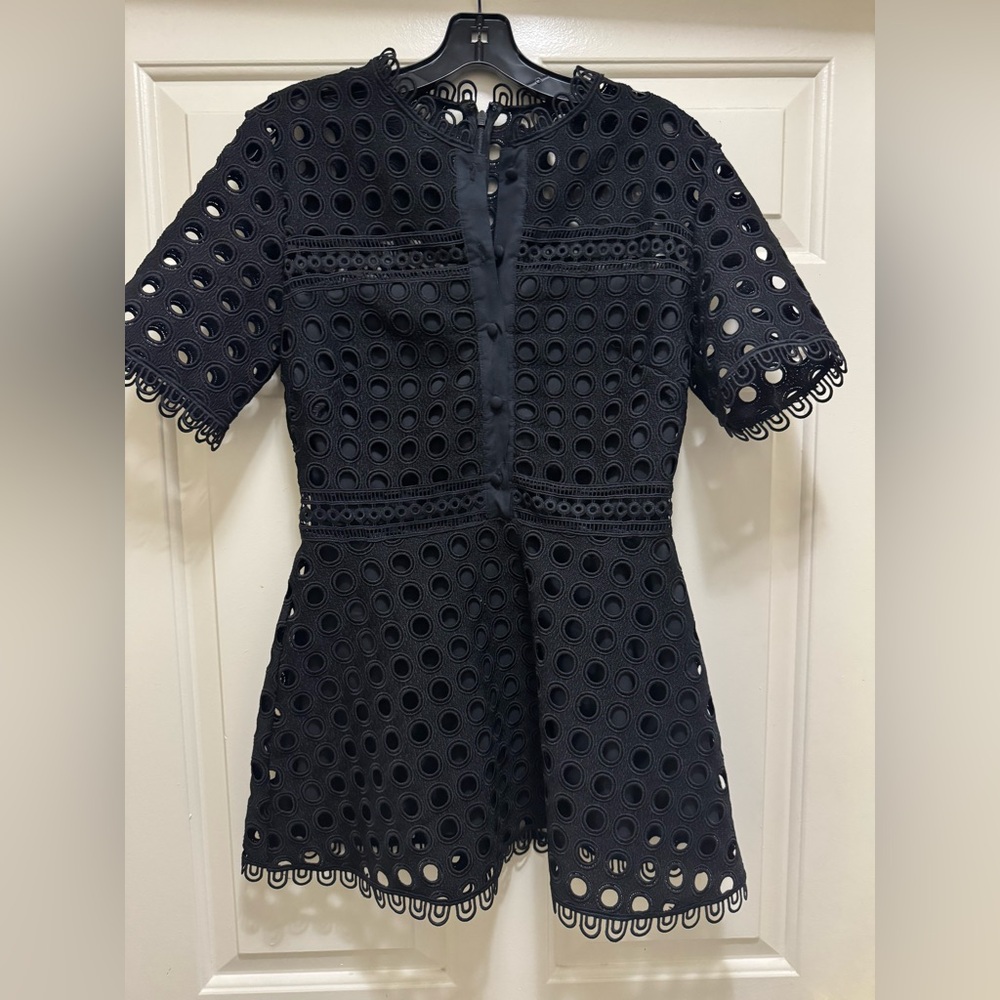 Pearl by Lela Rose Elegant Black Eyelet Peplum Top, size 2, worn once